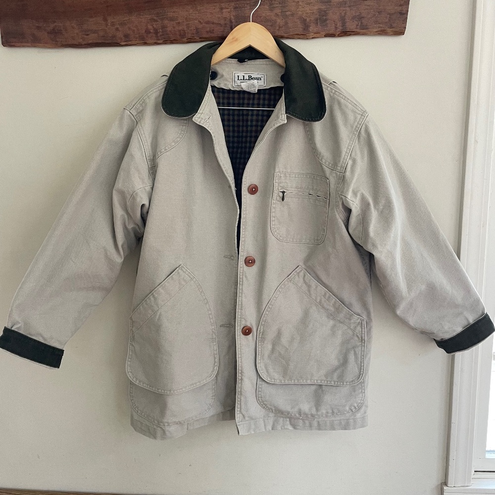LL Bean | Chore Jacket Medium Beige Cream Lined Flannel Vintage Barn Coat